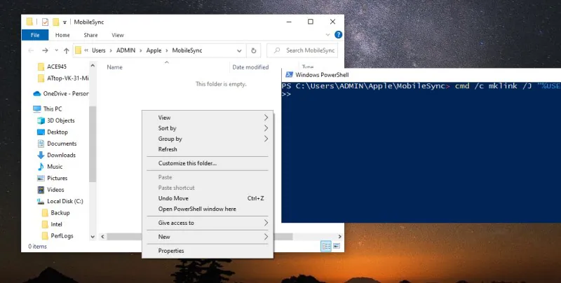change the itunes backup location in windows 10