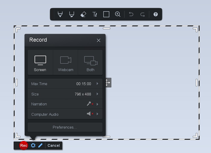 screencast-o-matic recording interface